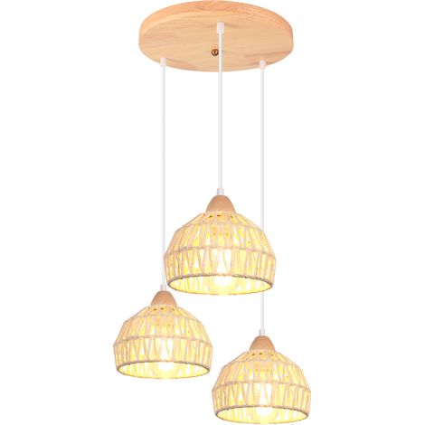 3 Lights Retro Pendant Light Hemp Rope Braided Pendant Light Modern Indoor Ceiling Lamp For Bedroom Entrance Hallway Bar White