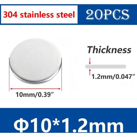 20 Stück runde Unterlegscheiben, runde Platte aus Edelstahl 304, runde Platte aus Metall, Durchmesser 10 mm, Dicke 1,2 mm (1/4)