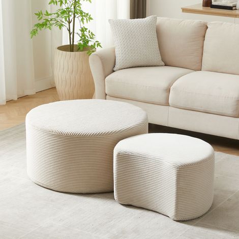 DESMIU Tables Basses Gigognes 2 Pièces Rembourrées, 2 Assises, pour Salon, en Tissu Beige 84 × 28 × 28 cm (1/5)