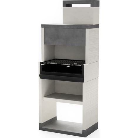 TUOZI - Barbacoa de Obra para Leña y Carbón Modelo VENIT FLEX PLUS HOTTE [F] (Gris/Blanco - 78 x 47 x 197 cm) REF: T00131 - Uso en Exteriores (1/5)