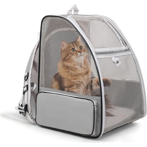 Sac à dos de transport pour animaux de compagnie, pliable et extensible, respirant pour chat et chien, cage de voyage portable et confortable, gris (1/5)
