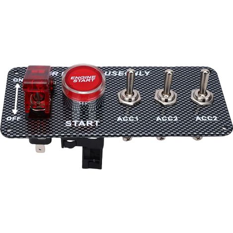 Panneau de Commutateur d'allumage 12 V 40 A, Style Fibre de Carbone 5 en 1, Kit de Panneau de Commutateur de Démarrage d'allumage de Voiture avec Bouton Poussoir de Moteur, pour Voiture de (1/4)