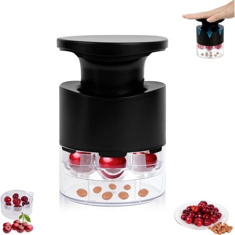 1 snocciolatore per ciliegie con 7 fori, snocciolatore multifunzionale per ciliegie con pulsante e paraspruzzi (1/5)