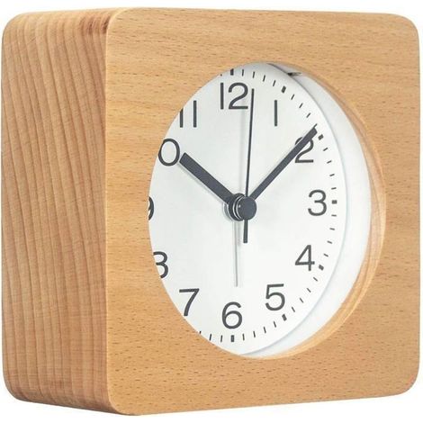 Réveil carré en bois de 7,6 cm avec chiffres arabes, sans chatouillement,silencieux,rétroéclairé,alimenté par batterie (jaune)-HLD