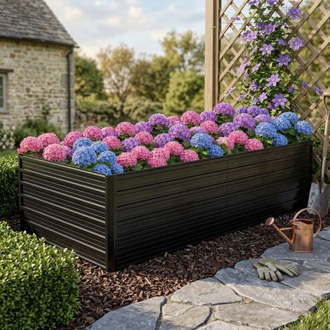REDOM - Letto rialzato da giardino - 219x112x64 cm - base aperta - 4 barre di rinforzo - metallo nero (1/5)