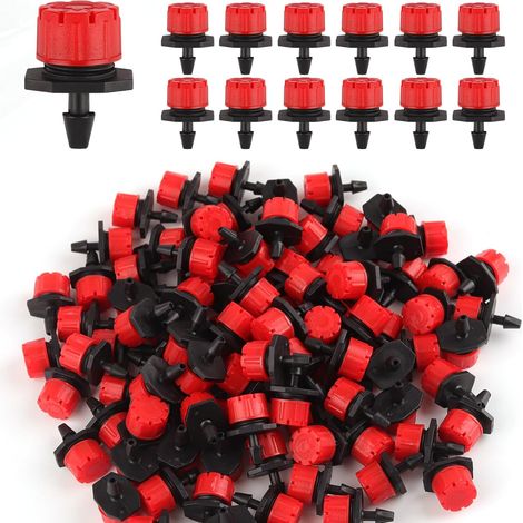 Lot de 100 Émetteur D'irrigation Arroseur D'irrigation Réglable à 360 Degrés émetteur D'irrigation Goutte à Goutte 1/4 Po pour Système D'arrosage (Rouge) (1/5)