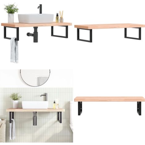 Étagère de vasque murale acier et bois massif de hêtre - Étagère de lavabo - Support de lavabo (1/5)