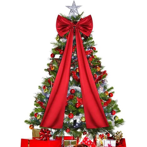 Ribbon - Bow Noël Velours Rouge - 120 cm - Pour Décoration Arbre Sapin Fenêtre Cheminée Intérieur Extérieur Couvert - 1 Pièce (1/5)