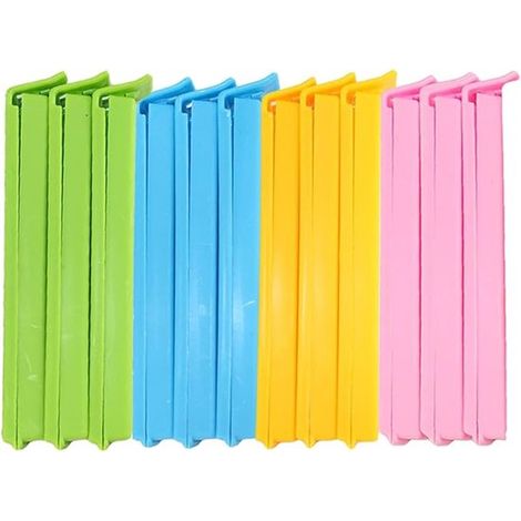 Allecto Plus 12 clip di chiusura riutilizzabili per alimenti, ideali per confezioni da cucina, clip in plastica per sacchetti di caramelle e snack. (1/5)