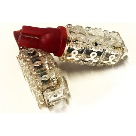 Coppia 2 Lampade Led T10 Con 13 Led F5 Flux Colore Rosso Red 12V 2W