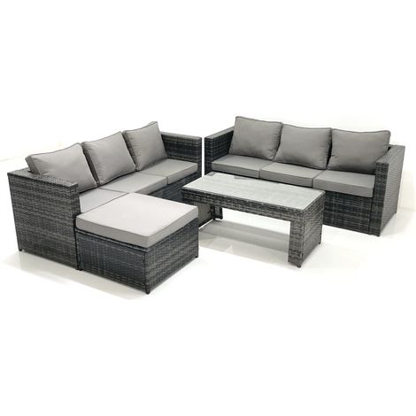 Fimous Salon de Jardin Extérieur avec Table basse carrée Grand tabouret Gris foncé mixte (1/4)