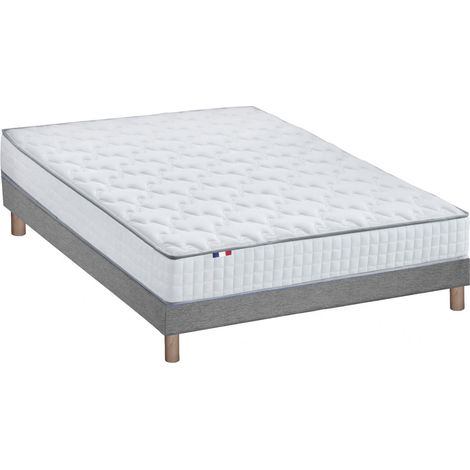 Ensemble matelas ressorts ASTRE + sommier kit gris à lattes flexibles 140 x 190 cm (1/5)