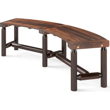 COSTWAY Panchina Curva da Patio, Panchina di Legno Massello per 2-3 Persone, Panca da Fuoco Senza Schienale per Esterni, Giardino e Bordo Piscina, Portata 360 kg (Marrone) (1/5)