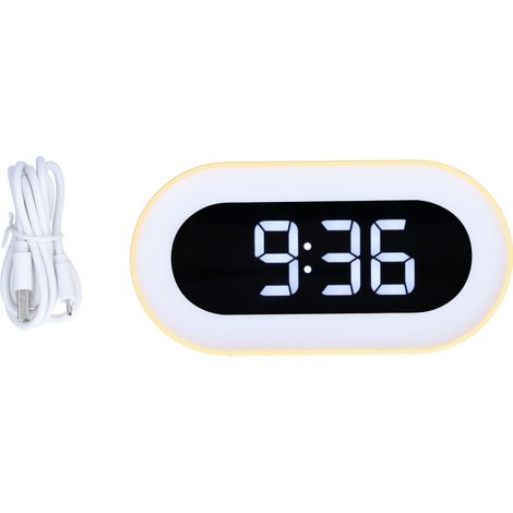 Réveil lumineux avec affichage numérique LED, réveil musical, calendrier perpétuel et fonction mémoire, jaune (1/5)