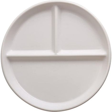 Plato divisor de porcelana blanca de 20 cm (8 pulgadas), Plato redondo para controlar las porciones con compartimentos, sushi, ensaladas y pasta (1/5)