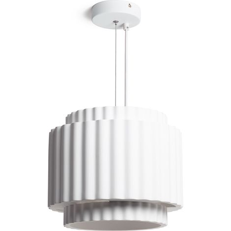 Ledkia – Suspension plâtre double colum blanche – Design élégant – Ampoule E27 – Pour éclairage intérieur moderne (1/5)