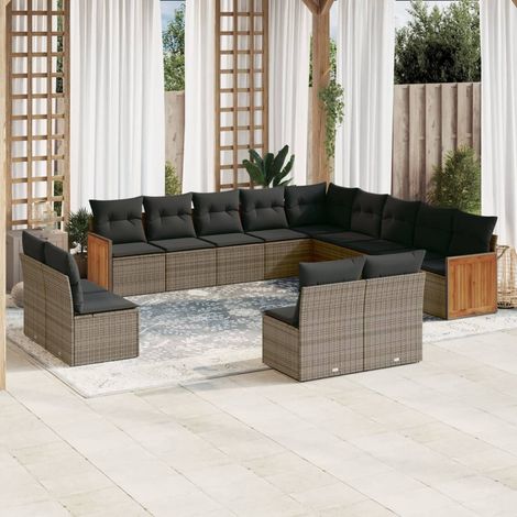 Salon de Jardin en Résine Tressée Gris 13 Pièces, Canapés Modulaires avec Coussins Rembourrés 3 cm, Pour Terrasse ou Patio (1/5)