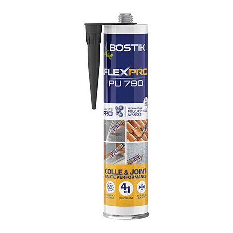 Bostik Mastic Colle Flexpro PU 790 – Colle et Jointe Tous Matériaux – Multi-Usages – Intérieur/Extérieur et Milieux Humides – Formule Polyuréthane Haute Performance – Couleur : Noir – 300 ml (1/7)