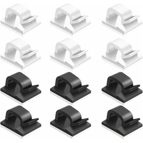 Wall Mounted Cable Clips & Ties 60 Pcs Adhesive Cable Clips, Plastic Cable Cord Organizers Cable Storage Management Clip for Home Office - Black, White (1/4)