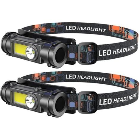 Juego de 2 faros LED COB 18650 con batería recargable USB.