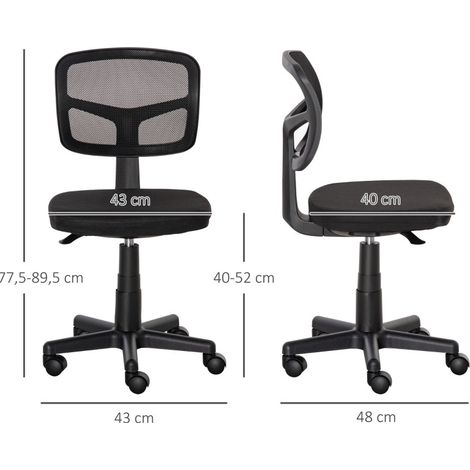 Silla de oficina ergonómica sin reposabrazos, altura regulable 40-52 cm, giratoria, negra HAVRYA (1/4)