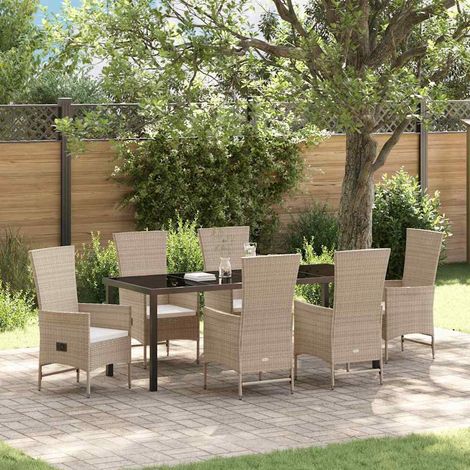 Garten Essgruppe mit Kissen 7 pcs Beige Poly-Rattan (1/5)