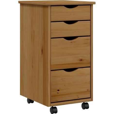 Armoire roulante avec tiroirs MOSS bois de pin marron miel (1/5)