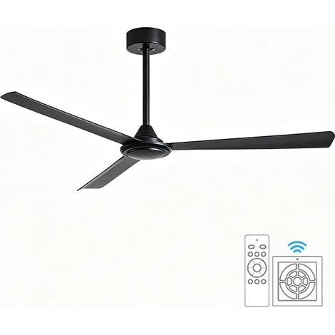 Deckenventilator 112 cm ohne Beleuchtung, 3 Flügel, Leiser DC-Motor, Fernbedienung und Wandbedienfeld, 6 Leistungsstufen mit Starkem Luftstrom (1/5)