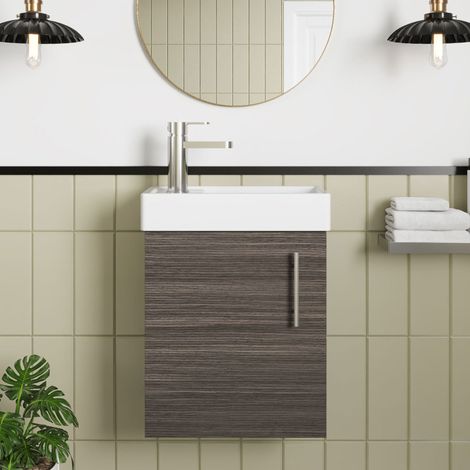 Nuie Vault Anthracite Woodgrain 400mm Wall Hung Single Door Vanity Unit and Compact Basin - MIN009 (1/5)