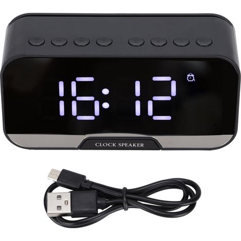 Réveil Bluetooth D-88, enceinte multifonction portable avec double alarme, pour chambre et bureau, noir (1/5)