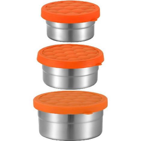 Ensemble de 3 boîtes de conservation alimentaire en silicone, boîte de conservation alimentaire en acier inoxydable, boîte alimentaire en acier inoxydable avec couvercle, réutilisable et facile à nett (1/5)