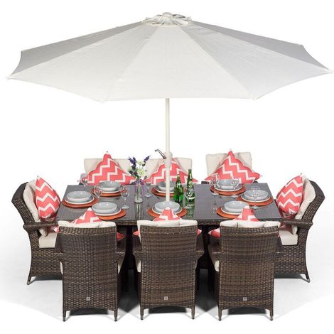 Arizona Rectangular 8 Seater Rattan Patio Dining Set - Brown (1/5)