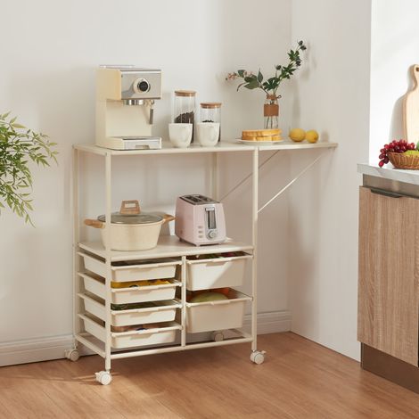 Carro de servicio Sørfold con estante abatible 6 cestas acero 100x37x85cm - Blanco [en.casa]