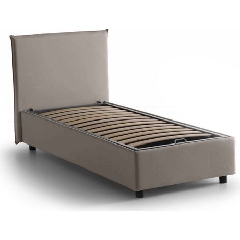 Talamo Italia - Letto singolo Ajan, Letto contenitore con rivestimento in tessuto, 100% Made in Italy, Apertura frontale, adatto per materasso Cm 90x190, Tortora