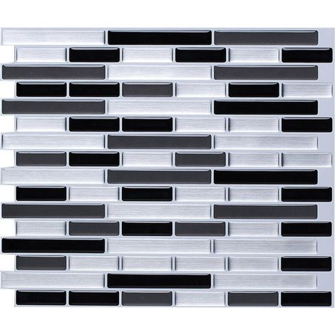 Crezuo 28 x 24 cm Selbstklebende Tapete in gebürsteter Silberfliesenoptik, Mosaikstil, wasserfeste Dekorfolie für Badezimmer- und Küchenwände