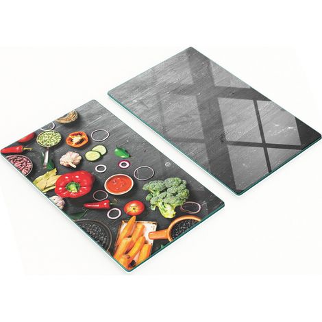 Tablas de servir de cristal para cocina con estampado de verduras, negras, 2x30x52 cm (1/5)