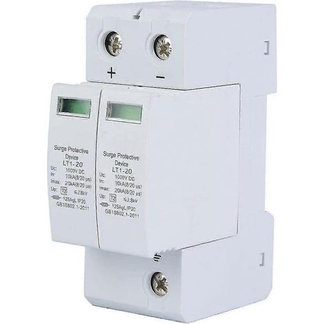 Dispositif de protection contre les surtensions, annulation des surtensions photovoltaïques sur un rail de guidage de 36 mm, boîtier ignifugé en PC (2p 20ka) (1/5)