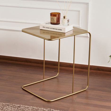 Mesa de Centro Cattaneo, Forma Rectangular, Tablero Metálico, Estante Color oro\, 47x46x57h cm oro Brillante (1/3)