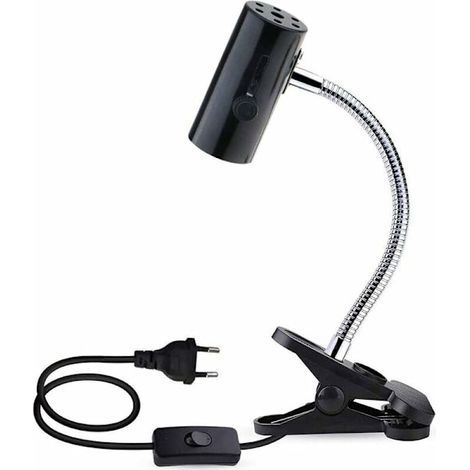 Douille E27 en céramique avec pince et câble de 1,8 m pour lampe à reptiles, 150 W max., douille E27 noire flexible pour terrarium (tortue), lampe chauffante à pince. (1/5)