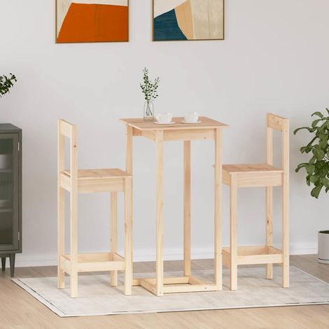 Ensemble Table de bar + 2 Chaises de bar - Table Haute avec 2 Tabourets Bois de pin massif BV508314 - BonneVie (1/5)