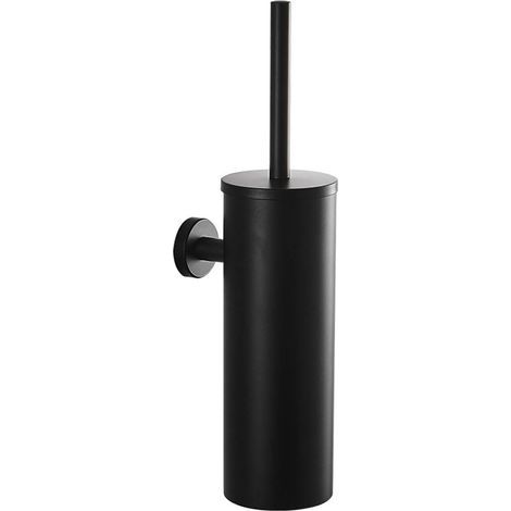 AIDUCHO Wandmontierte WC-Bürste und -Halterung aus Edelstahl mit Deckel, langem Griff, mattschwarzes Badezimmeraccessoire (1/5)
