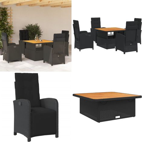 5-tlg. Garten-Essgruppe mit Kissen Schwarz Poly Rattan - Gartentisch - Sitzkissen (1/5)