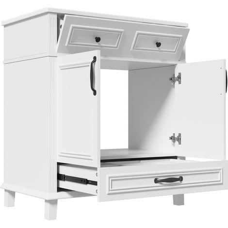 Freistehender Badschrank 77x46x86 cm weiß mit Keramikwaschbecken und 9 Fächern (1/5)