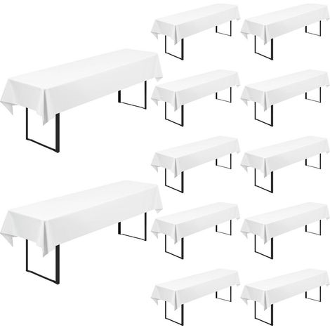 12x Housses de table de bière 250x100cm Blanc, Polyester, Lavable, Infroissable