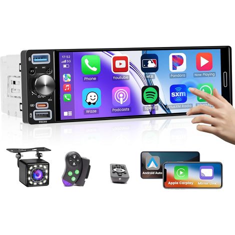 FM/AM/RDS Radio 1 Din Autoradio sans Fil, Ecran Tactile Incell 6.5 Pouces Poste Autoradio Bluetooth Voiture avec EQ Mirror Link SWC USB/Type-C/AUX Caméra de Recul (1/5)