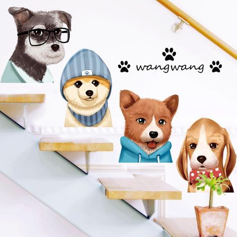 Sticker mural 3D Chiens et Arbres - Décoration murale pour salon - Papier peint artistique (1/5)