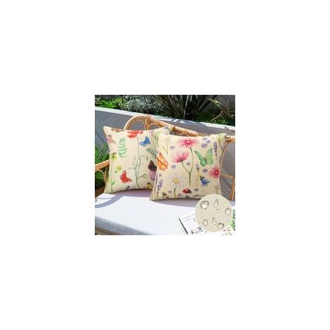 Housse Coussin 45x45 Coussin Canape Coussin Imperméabiliser Decoratif Coussin Salon de Jardin Exterieur Imperméable Taie Oreiller Coussins de Jardin Fleur Décoration de Printemps Lot de 2