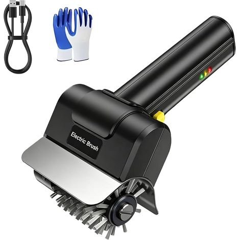 Brosse électrique pour Barbecue,Brosse Electrique Barbecue,Brosse de Nettoyage de Gril sans Fil avec Gant et Brosse,Autonomie de 100 Min,Rechargeable Nettoyeur de BBQ pour Grilles de Barbecues (Noir)