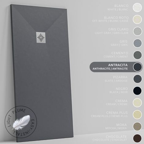 SOULHOME Piatto Doccia in Resina Alleggerita texture Ardesia -Colore Antracite - 60X60 cm Ultrapiatto Include Piletta di scarico e Griglia (1/5)