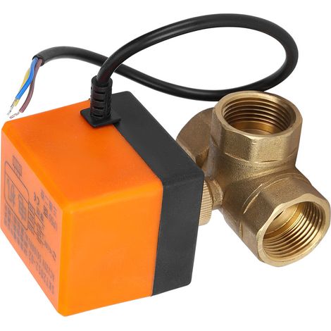 Vanne à bille motorisée en forme de L, en laiton orange, vanne électrique 3 fils, 2 commandes, 1,6 MPa, 6 W, 220 V CA, G1 pouces (1/5)
